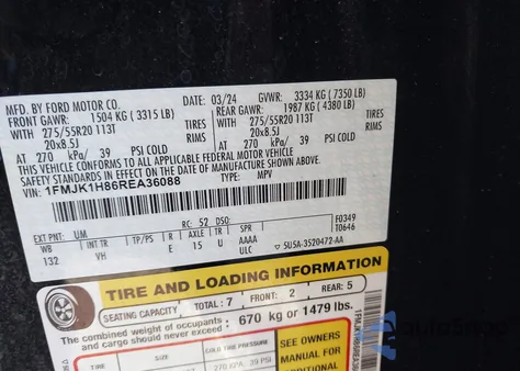 2024 Ford Expedition Xlt Max from USA, damaged, VIN 1FMJK1H86REA36088